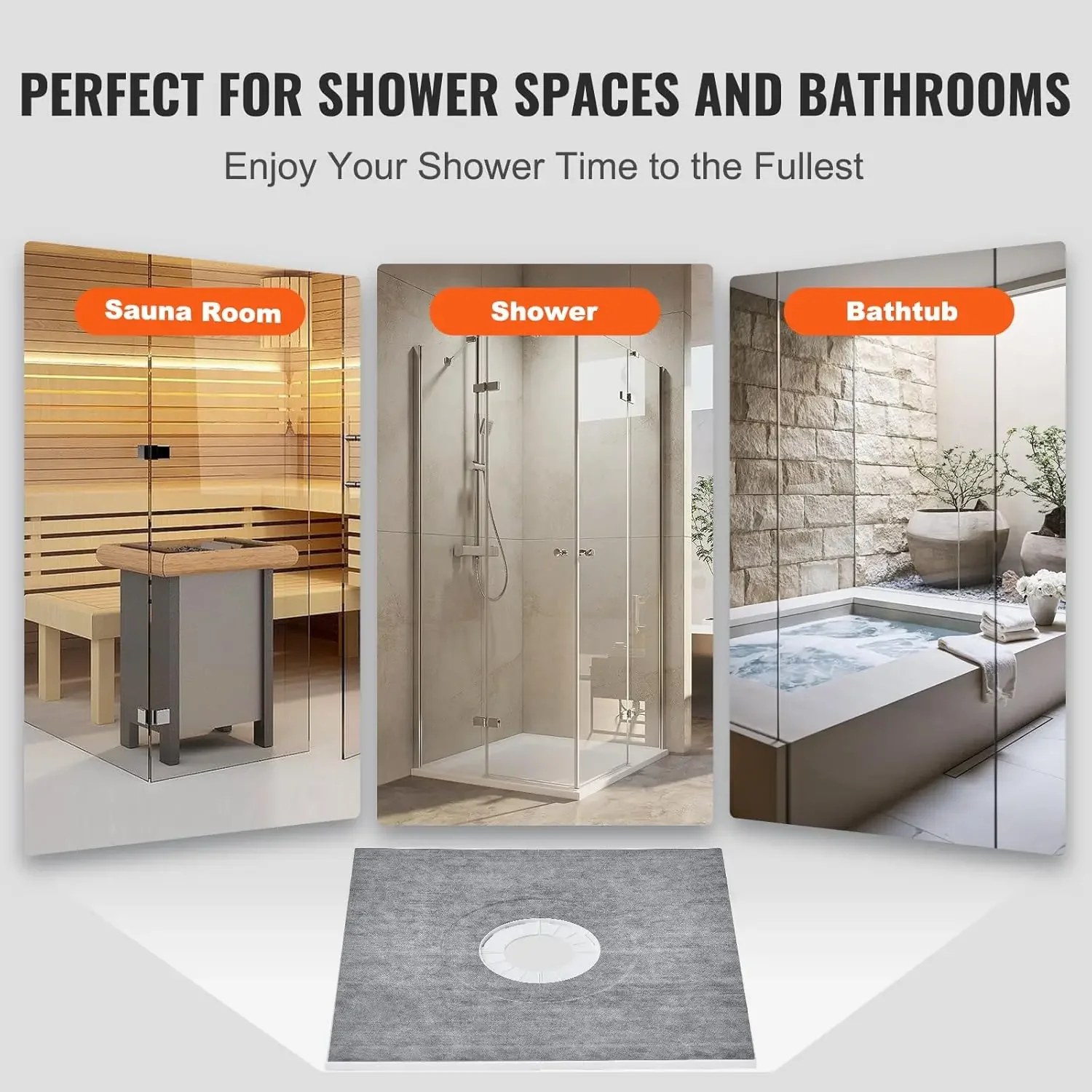 Nordic Shower Curb Kit,36"x36" Pan with 6.3" Central Drain,Lightweight Installation with 2 Waterproof Cloths