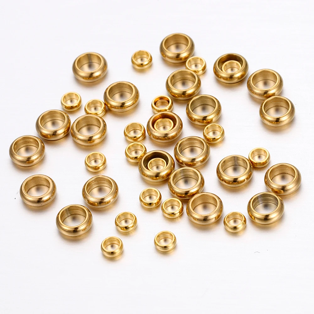 50 stücke Gold Farbe Edelstahl Runde Stopper Spacer Perlen Crimp End Perlen für DIY Halskette Schmuck Machen Liefert Großhandel – Detail 5
