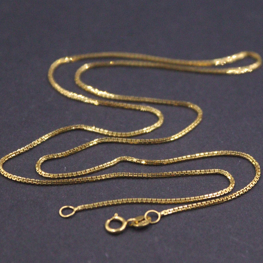 

Real 18K Yellow Gold Chain For Women 1mm Solid Box Link 18inch Length/2.8g Stamp Au750 Support Test