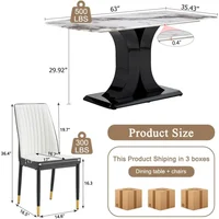 Dining Table Set for 6, Marble Kitchen Table Chair Set for 6, Rectangular Kitchen Table with 6 Pu Leather Upholstered Chair 2