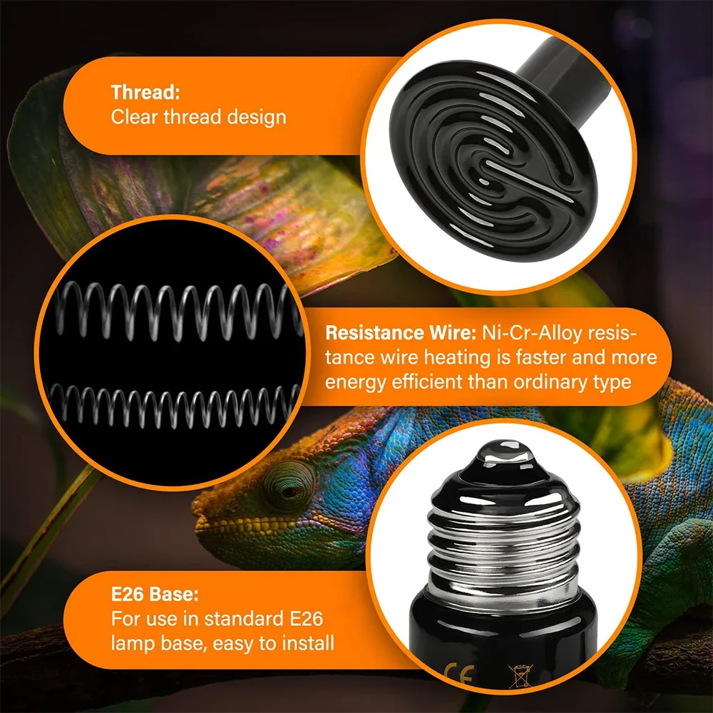 Reptile Infrared Heat Bulb 20/50/75/100W Snakes Lizards Pets Brooder Lamp 110-240V Amphibious Terrarium Lighting for Reptiles