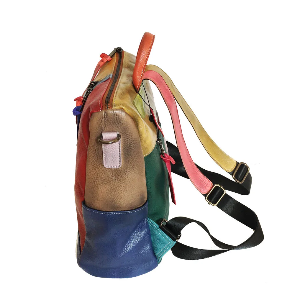 Vintage Genuine Leather Backpack Women Patchwork First Layer Cow Leather Backpacks Casual Ladies Double Shouder Bag 5