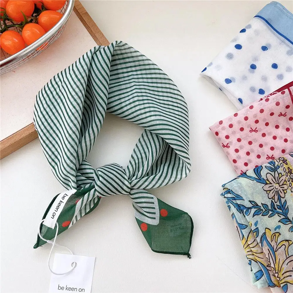 Dot Print Square Hair Scarf Headbands Neck Scarves Cotton