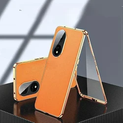 Luxury Leather Glass 360° Shockproof Bumper Phone Case - Realme13 Pro Plus 5G (Orange)