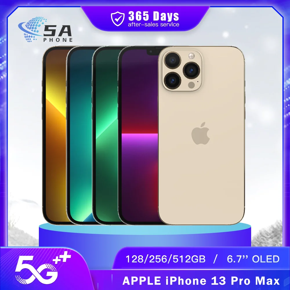 Original Unlocked Apple iPhone 13 Pro Max 5G Mobile Phone Face ID NFC 128GB/256GB ROM 6.7''OLED A15 IOS Hexa-Core IOS SmartPhone