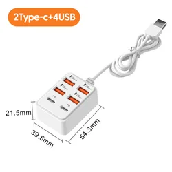 Multi - Port USB Charger with 6 Outlets and Power Strip, 43CM Cable Included - 6 Ports