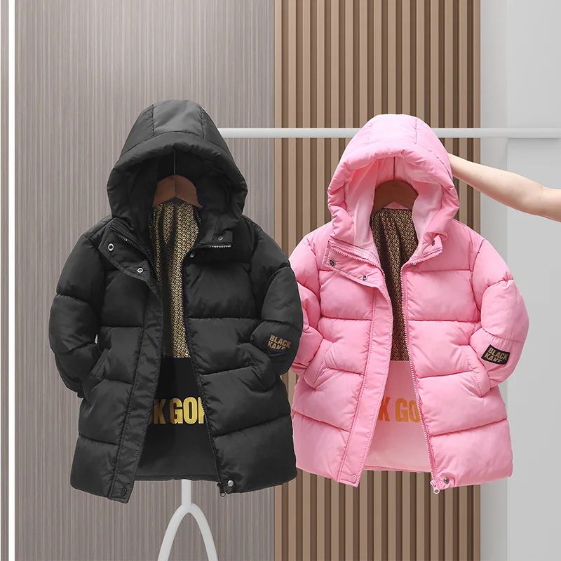 Winter children's medium long thick warm padded jacket Boys girls Medium children hooded padded jacket boy 2 to 10 Years old