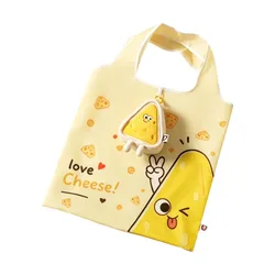 Foldable Reusable Waterproof Shopping Tote with Cartoon Design - Large Capacity Handbag (Cheese)