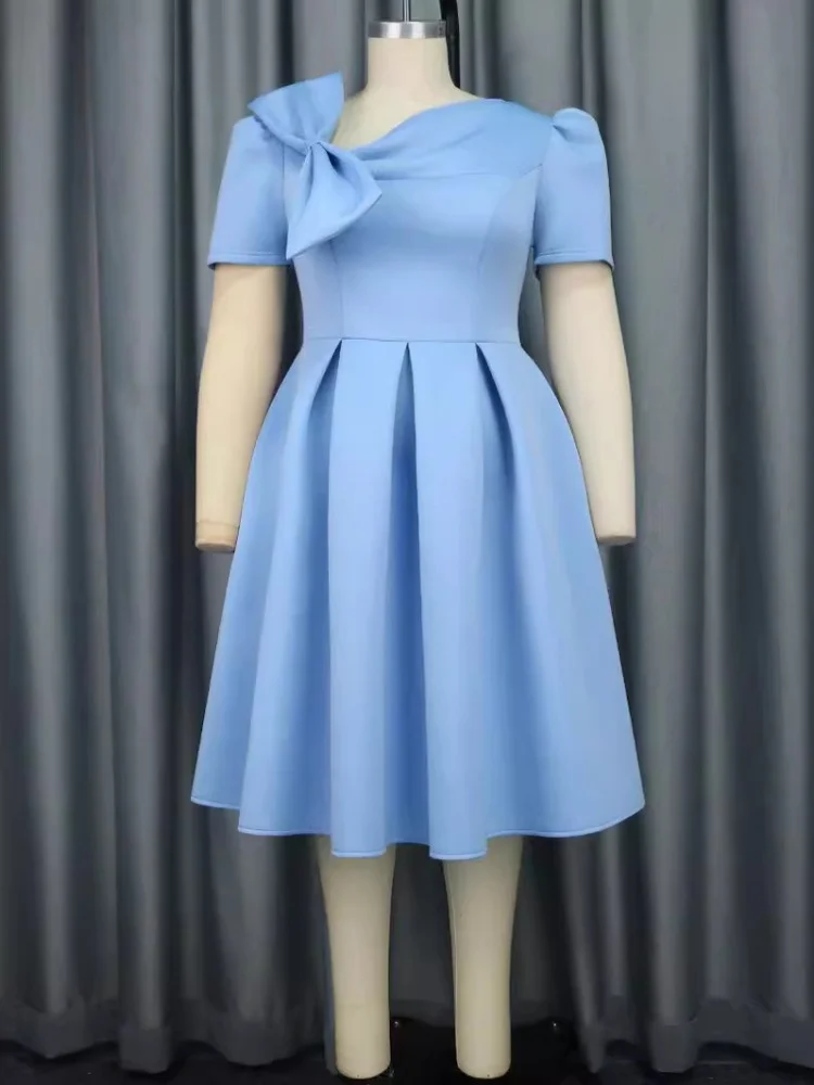 Wmstar 2025 New Women Fashionable Elegant Dress Slanting Collar Bow Tie Dress Loose Comfortable Large Skirt Hemline A Line Dress