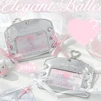 Ballet Style Silver Leather Picture Frames Lovely Kpop Photocard Holder with Pink Ribbon Picture Frame Balletcore for Gir 2