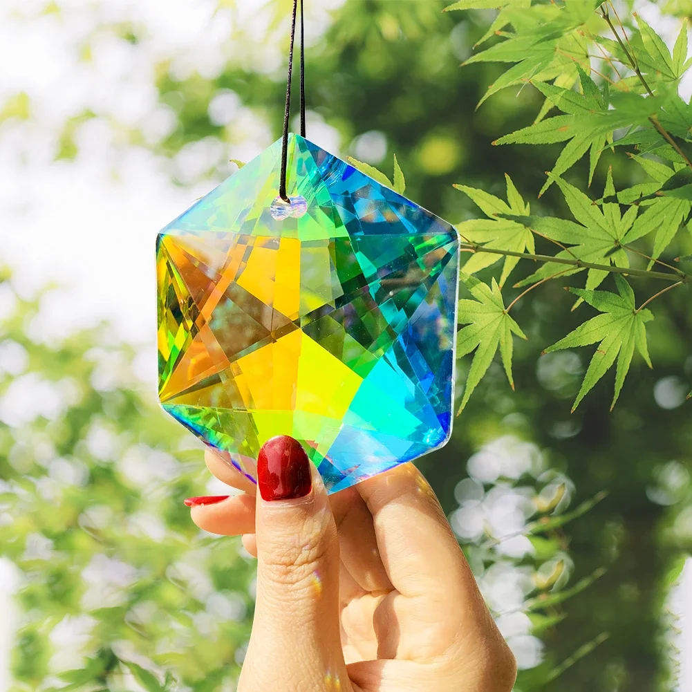100mm Metatron Suncatcher Crystal Hanging Decor Star of David Prism Rainbow Maker Chandelier Parts Pendant Garden Decor