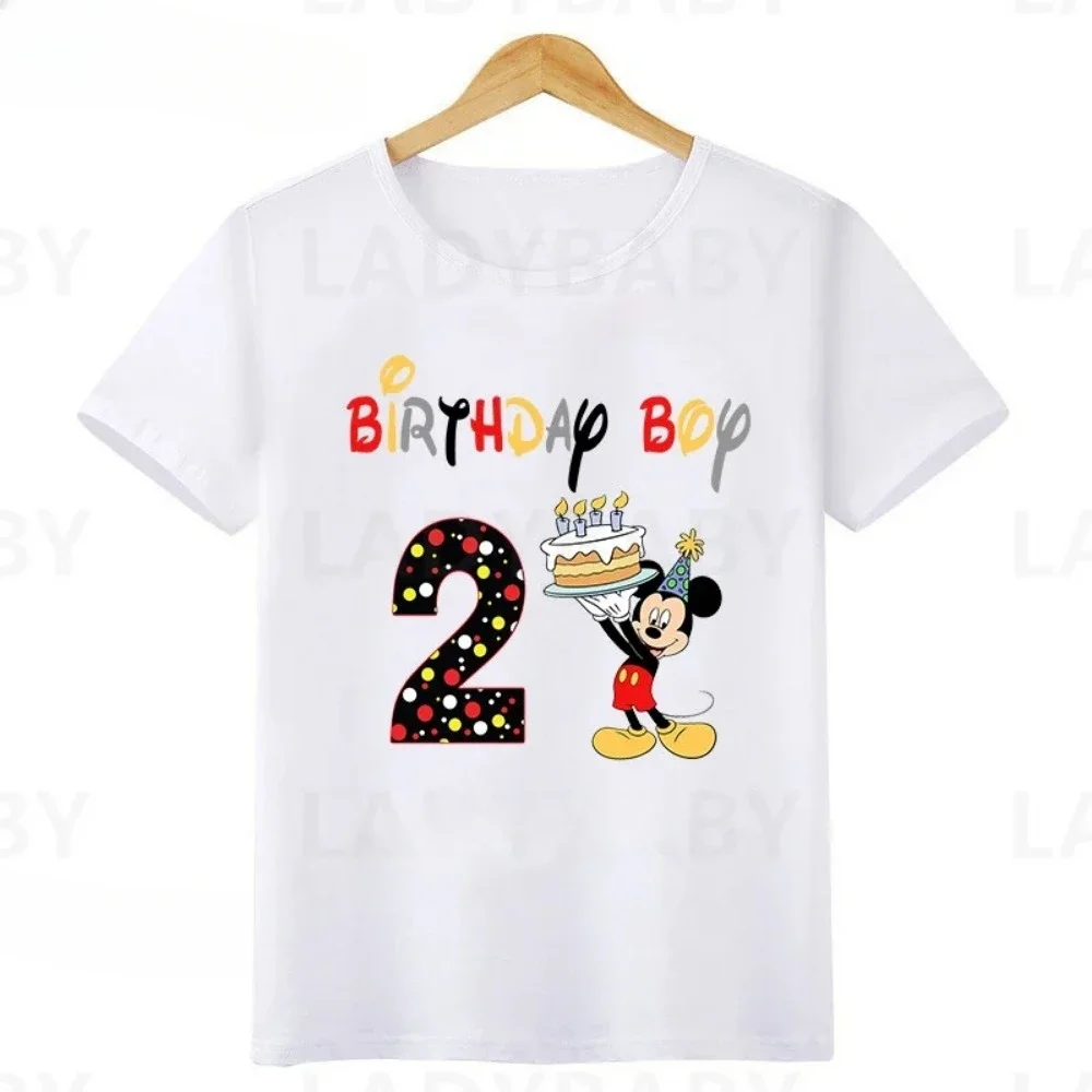Disney Mickey Mouse Graphic Birthday Boy T Shirt Kids Clothes 1 2 3 4 5 6 7 8 9 10 Years Baby Boys Party T-Shirts Customize Tops 4