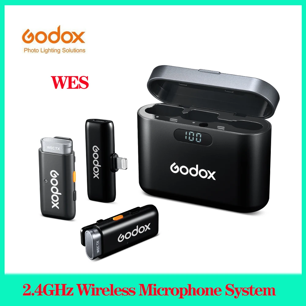 

Godox WES 2.4GHz Wireless Microphone System for iOS/Android Mobile Devices One-click Noise Reduction for Vlogging Livestreaming