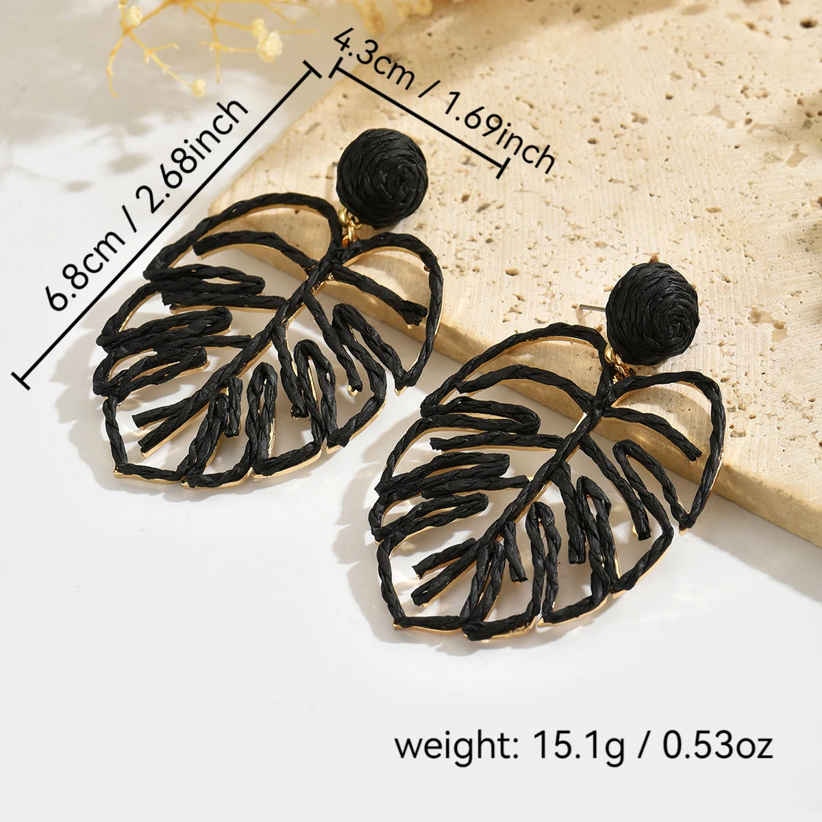 Boho Fashion Hollow Leaf Raffia Drop Earrings for Women Summer Beach Exquisite Geometric Rattan Knit Earrings Handmade Jewelry