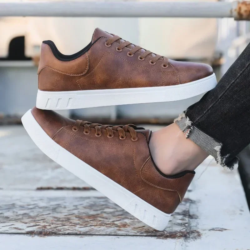 Classic Men Leather Shoes Spring Summer Trendy All-match Platform Casual Shoes Loafers British Leather Sneakers Flats leather sneakers,leather shoes