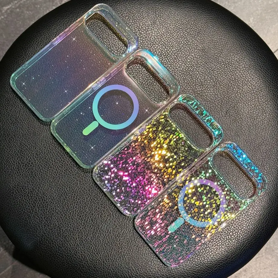 Gradient Bling Glitter Magnetic Wireless Charging Colorful Clear Case