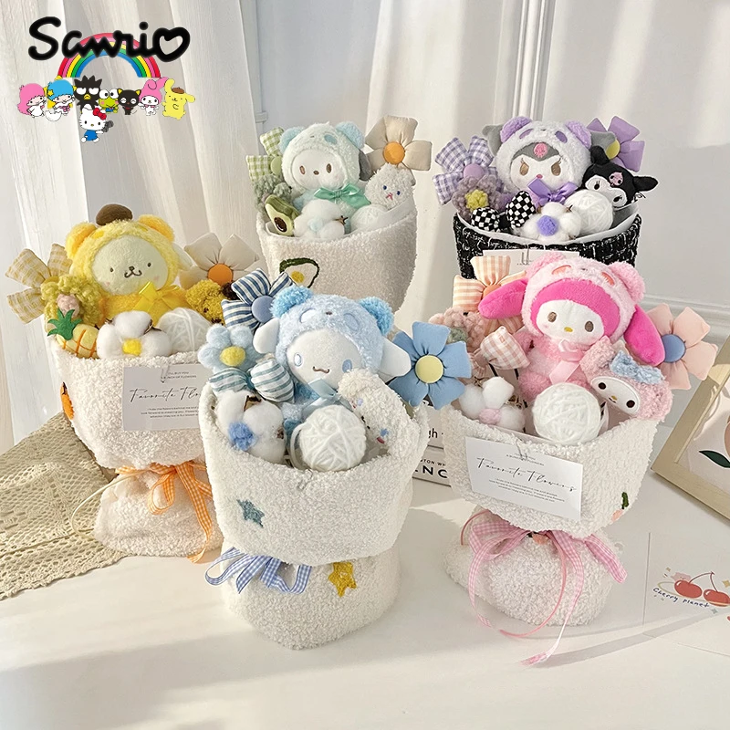 

Sanrio Series Doll Hello Kitty Pachacco Cinnamoroll Kuromi Pompompurin My Melody Plush Bouquet Children's Toy Girlfriend Gift