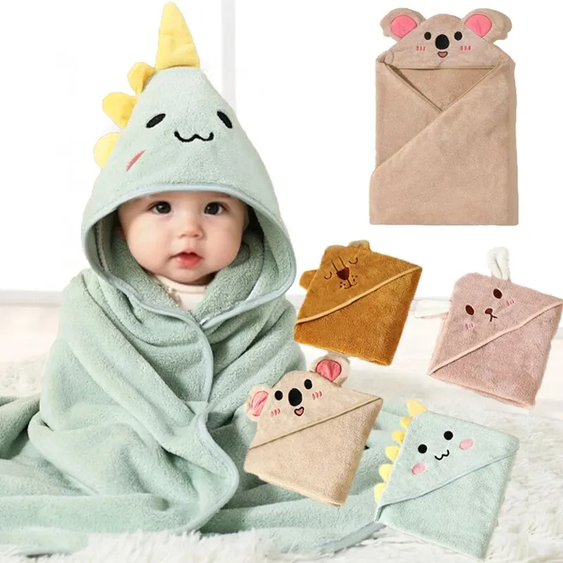 1-Piece Baby Towel Unisex Absorbent Fast Soft Hood Coral Fleece Warm Baby Bathrobe Nightgown Quilt Wrapped Bathroom