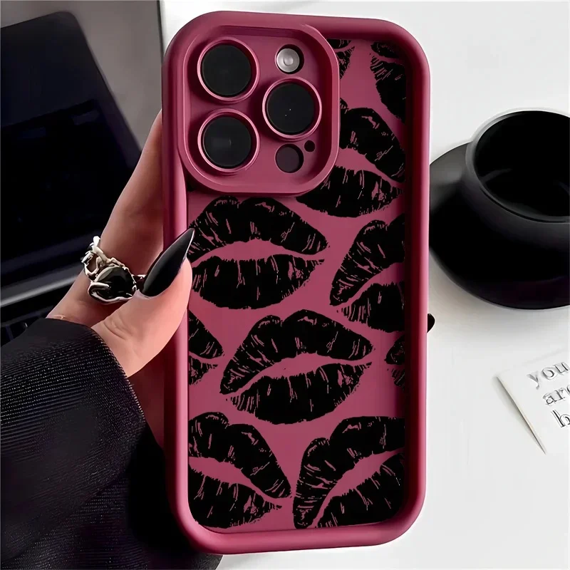 Lip Print Shockproof Silicone Phone Case - Soft Bumper Back Cover