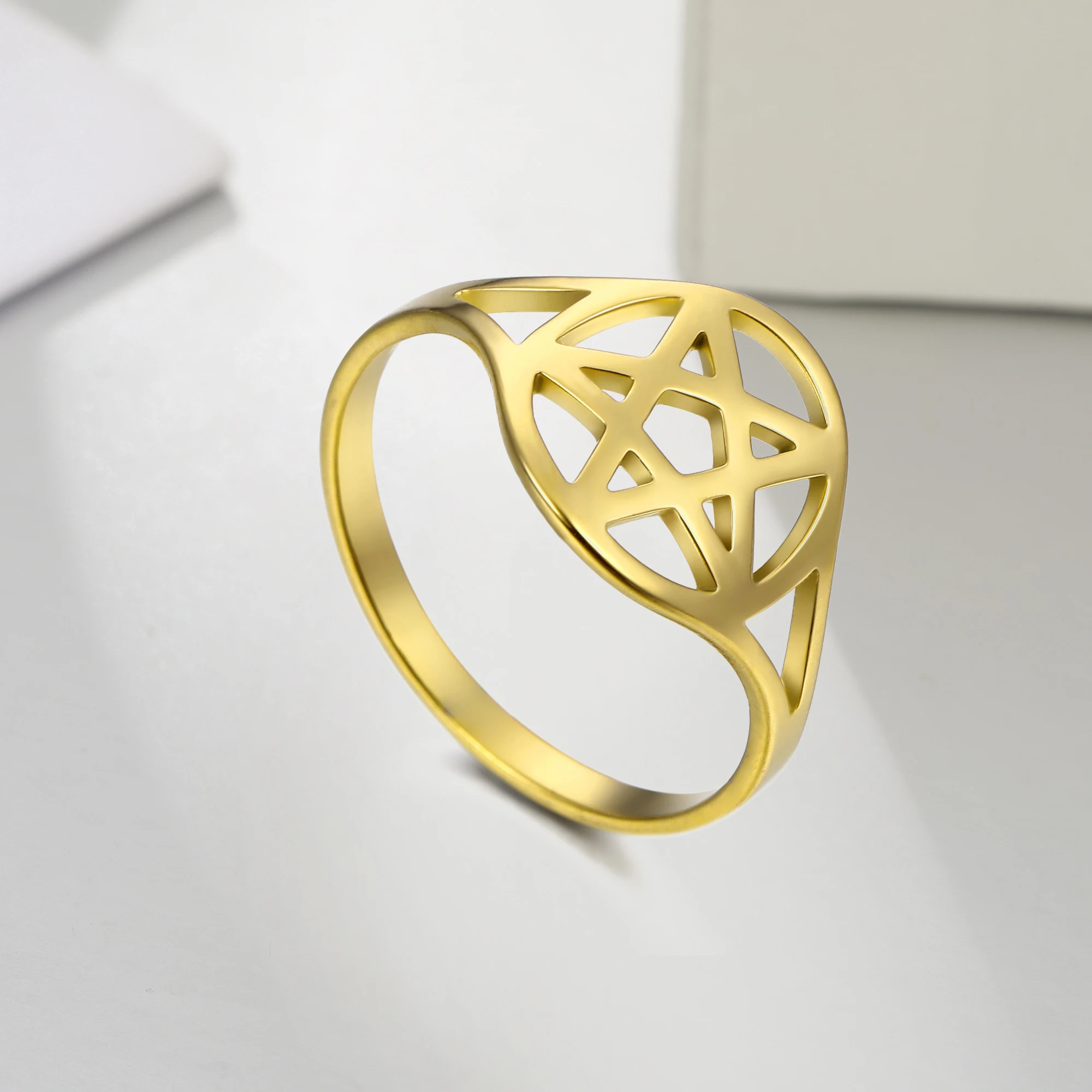 Pagan Symbol Pentagram Ring for Women Men Stainless Steel Star Couple Rings Engagement Wedding Gift Jewelry couples rings stainless steel ring finger ring wedding rings wedding ring