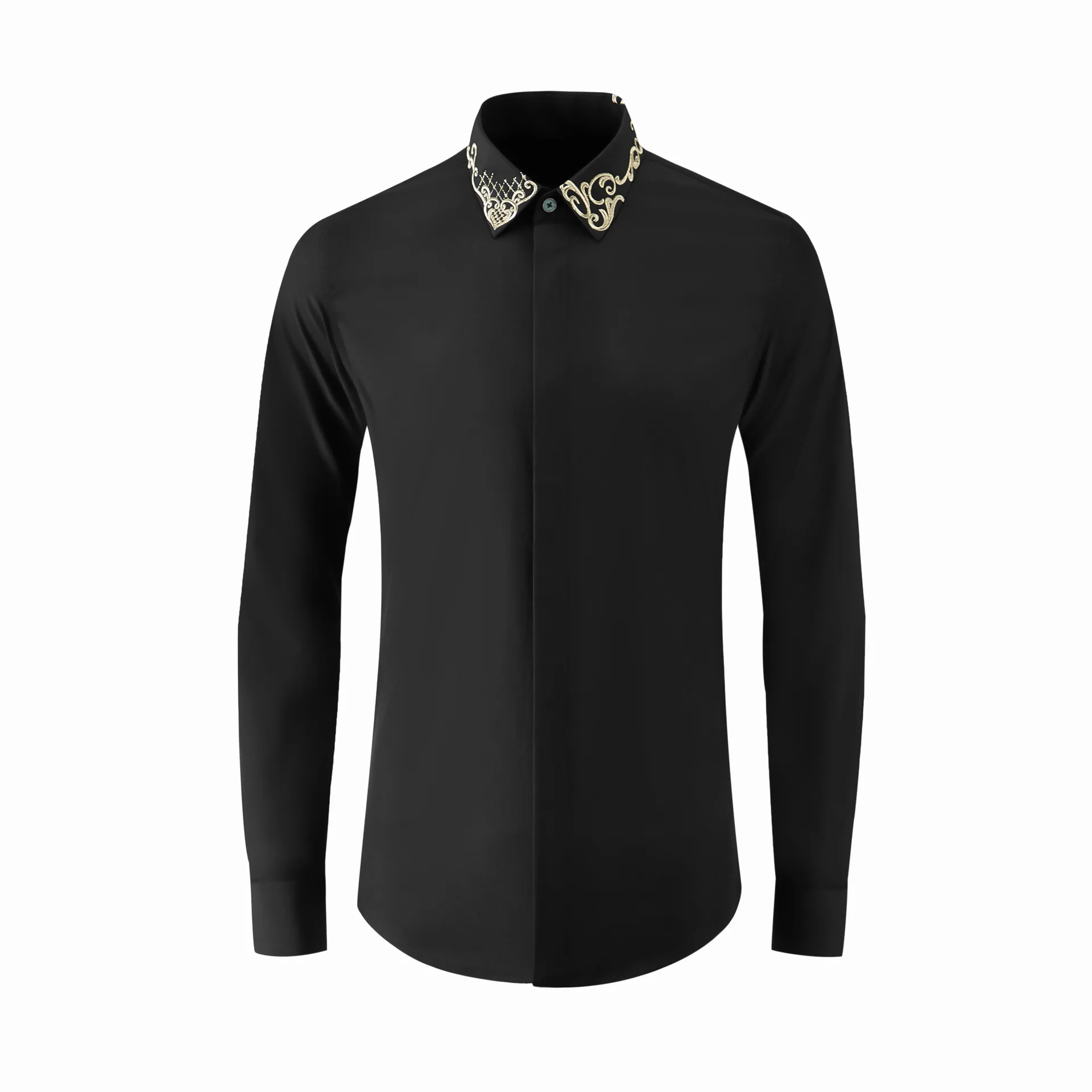 

High Quality Luxury Jewelry Long-Sleeved Flower Embroidery National Style Men'S Shirt Slim-Fit Exquisite Men'S Shirt