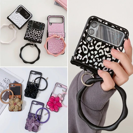 Custodia Leopardata Per Samsung Galaxy Z Flip 3 Flip4 Zflip3 Zflip4 Zflip5 Cover Per Telefono Samsung Z Flip 4 Z Flip 5 Bracciale Con Anello Appeso