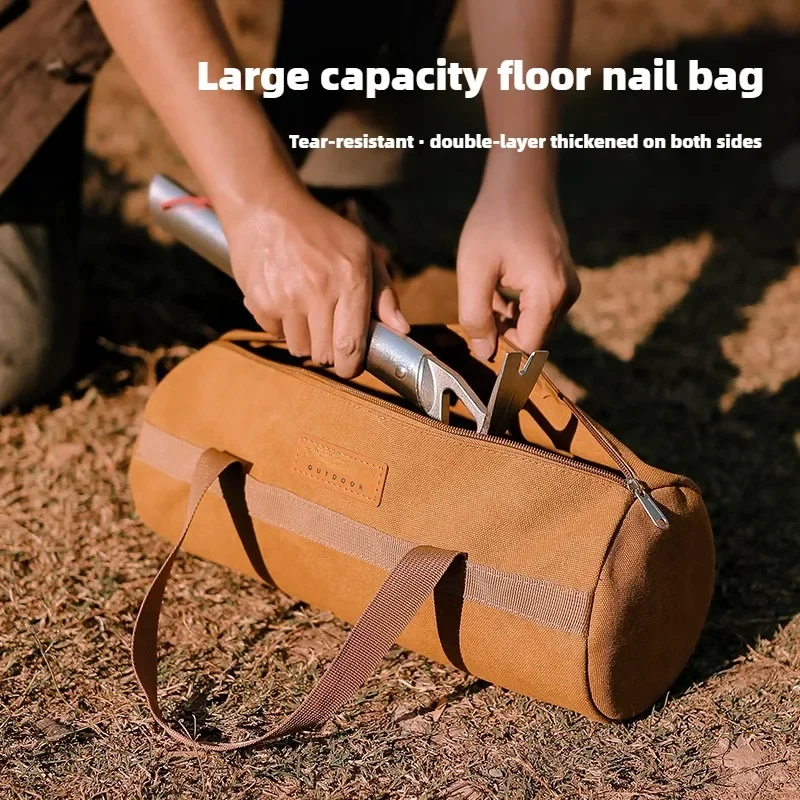 Camping Tent Pegs Bag, Cylindrical Stake Storage Backpack, Portable Miscellaneous Bag, Storage Box, Toolkit Camping Equipment
