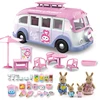 Camping Car Kids Picnic Ice Cream RV Set 1:12 Forest Animal Family Dolls Parasol Table Chair Stickers Suit Pink Children Toys 1