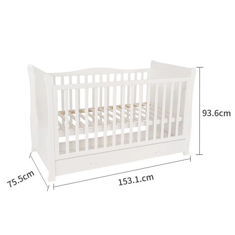 

Cross-border Baby Bed With Guardrail White BB bed Kindergarten Baby Bed Pine Wood Baby Crib