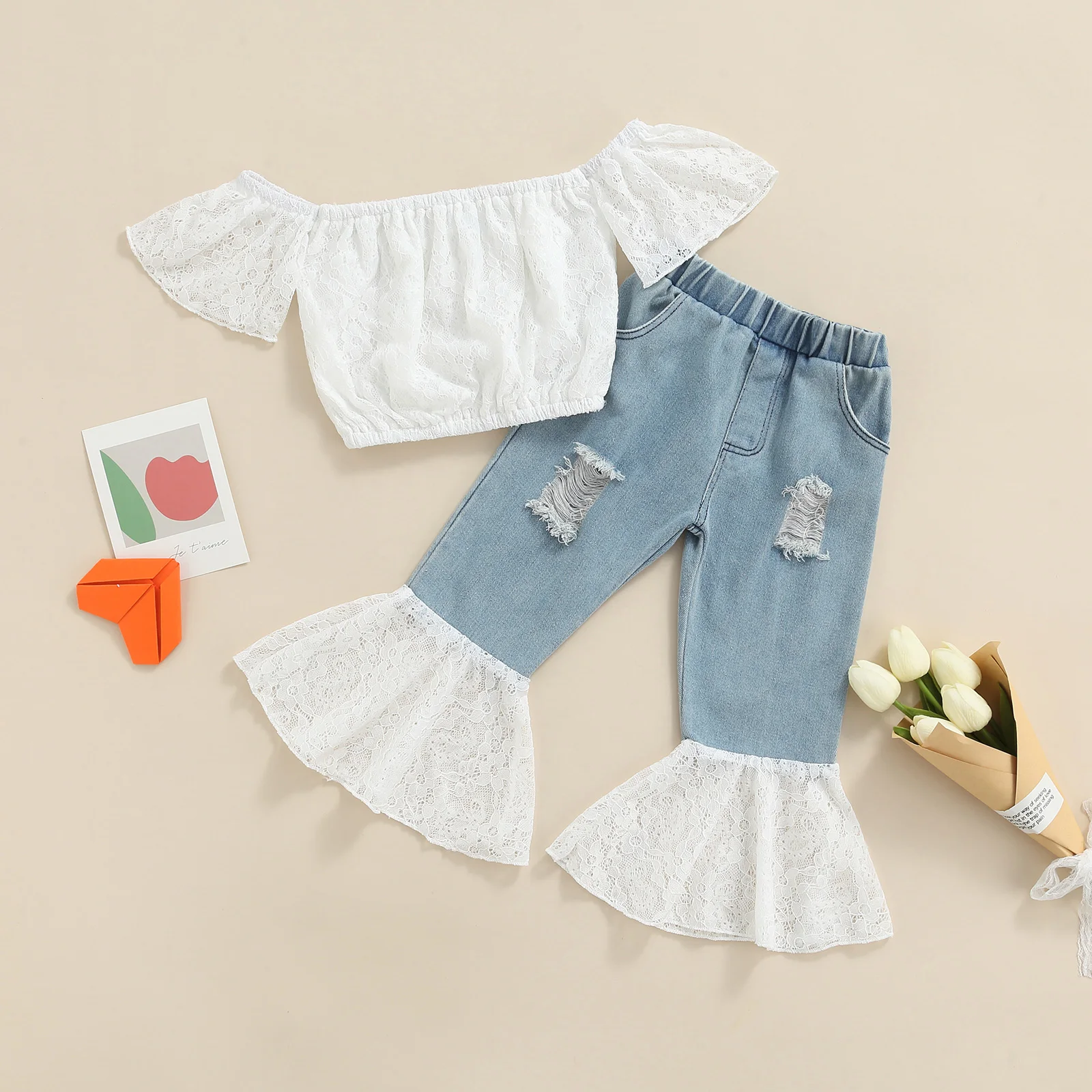 Citgeett Summer Kids Infant Girls Lace Outfits Off Shoulder Solid Short