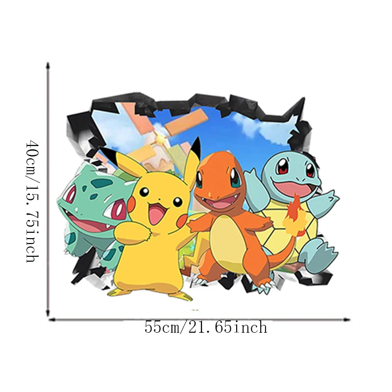 Pokemon pikachu adesivos de parede anime kawaii papel de parede sala quarto  dos desenhos animados pvc quebrado 3d graffiti decoração presente novo -  AliExpress