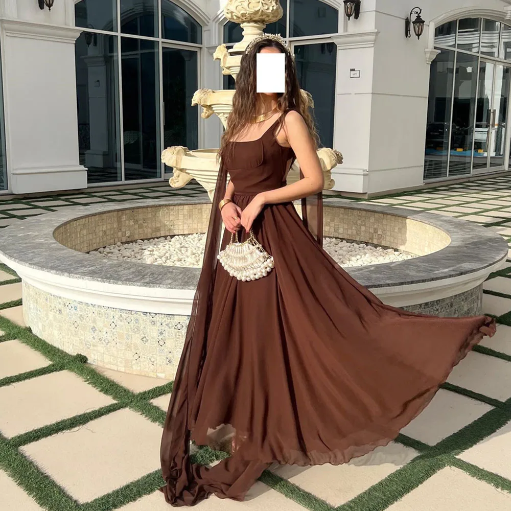 

Spaghetti Strap A-line Prom Dresses Solid Color Simple Party Gown Ankle-Length Backless Evening فساتين للحفلات الراقصة