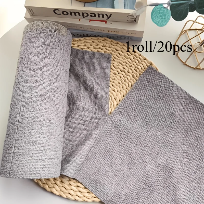 20 Sheets/Roll Double-Sided Microfiber Dishcloth, Super Absorbent Lint Free Multi-Functional Kitchen Cloth, Ideal for Utensils, 1
