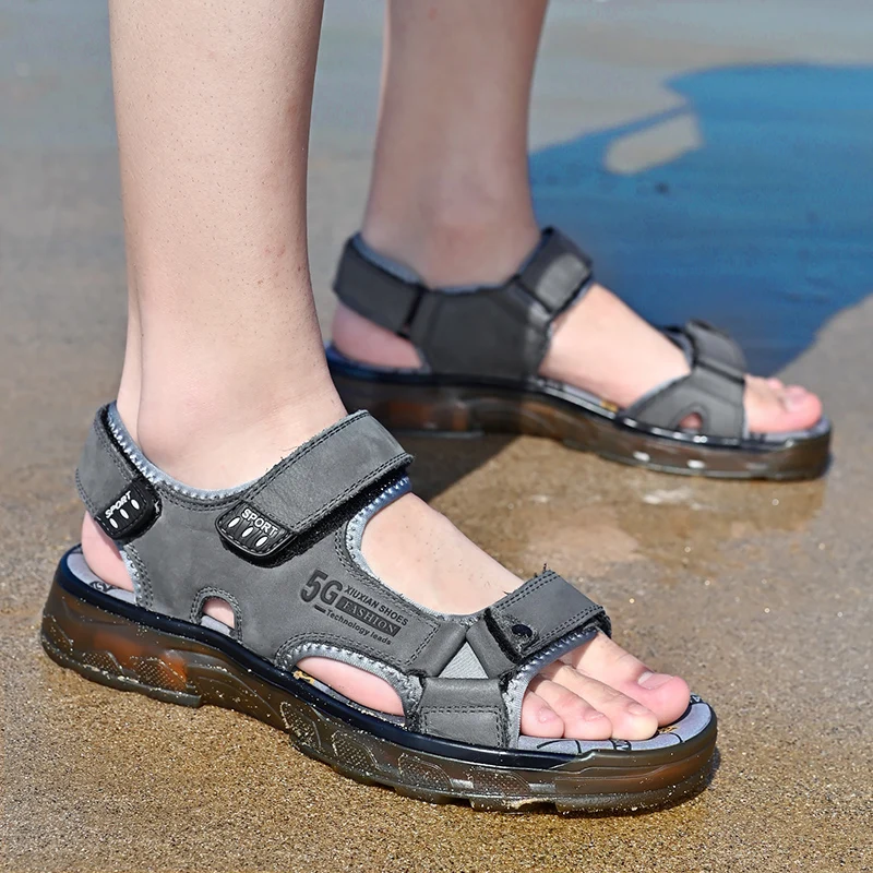 Outdoor Summer Genuine Leather Sandals Men Shoes Comfortable Sandal Male Sandalias Hiking Chaussure High Quality Shoes Men men leather sandals