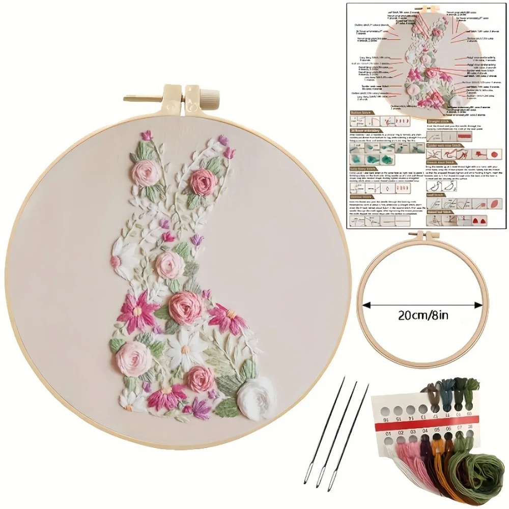 Cross Stitch Kit Chinese New Year Rabbit Flower Embroidery DIY Kit-Cotton and plastic creative handmade material set for seasonal decoration