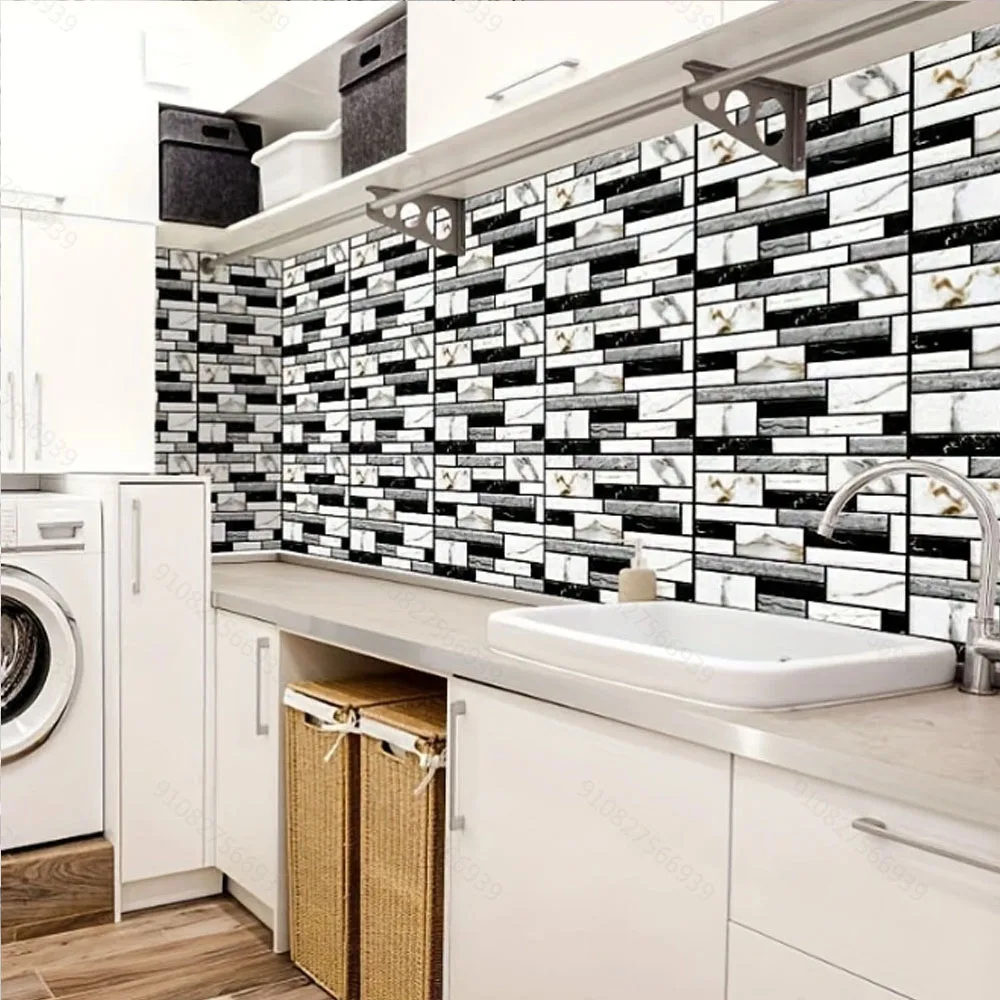 10 Pcs Self Adhesive Tile Wall Sticker Home Decor 3d Pvc Sticker Covers For Kitchen Cupboard Bathroom Waterproof Wallpaper 2