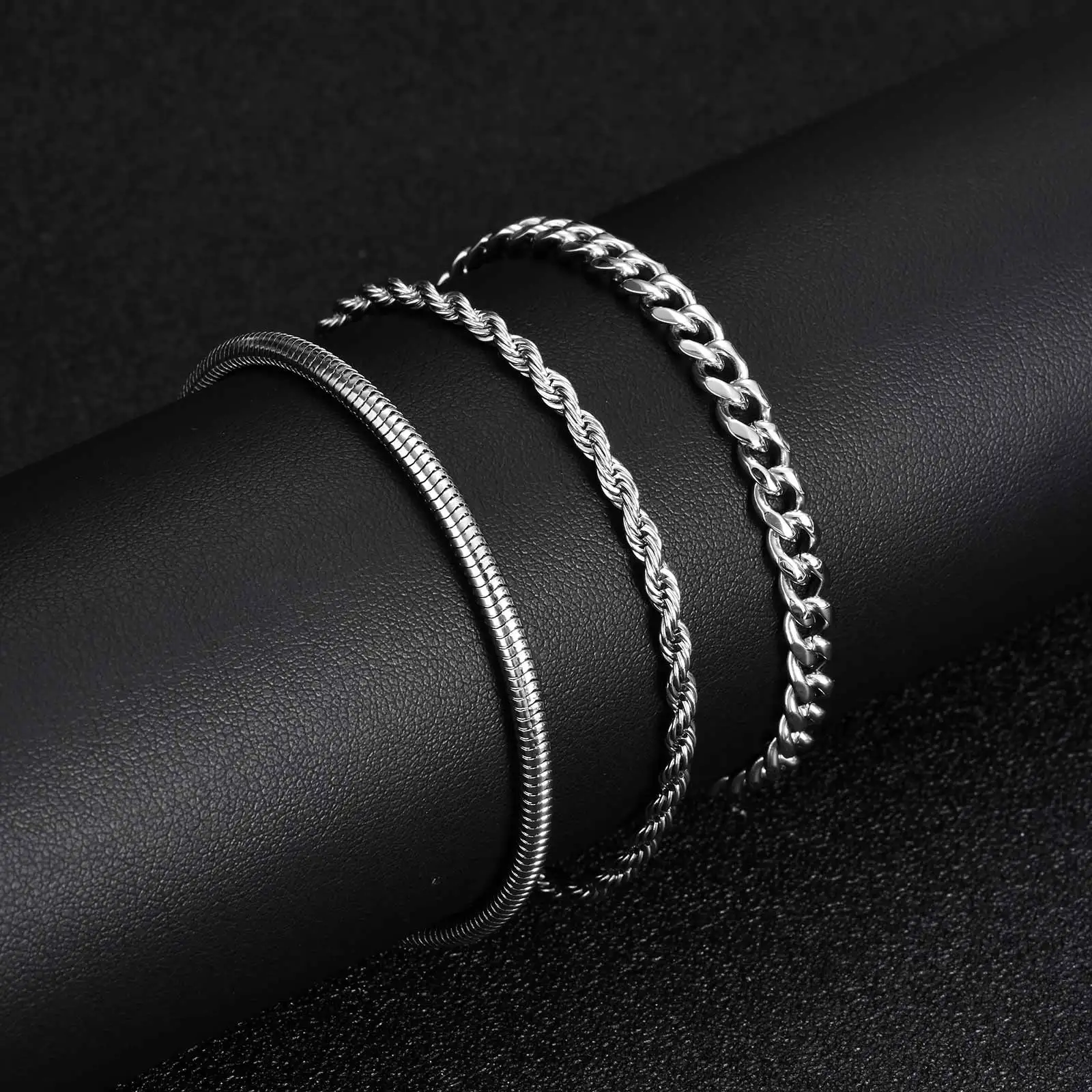 2/3 Stück Edelstahl Kreuz-Kubanische Armbänder für Männer Wasserdicht Nicht Verblassend Gedrehte Kettenarmbänder Einfacher Modeschmuck Geschenke – Detail 7
