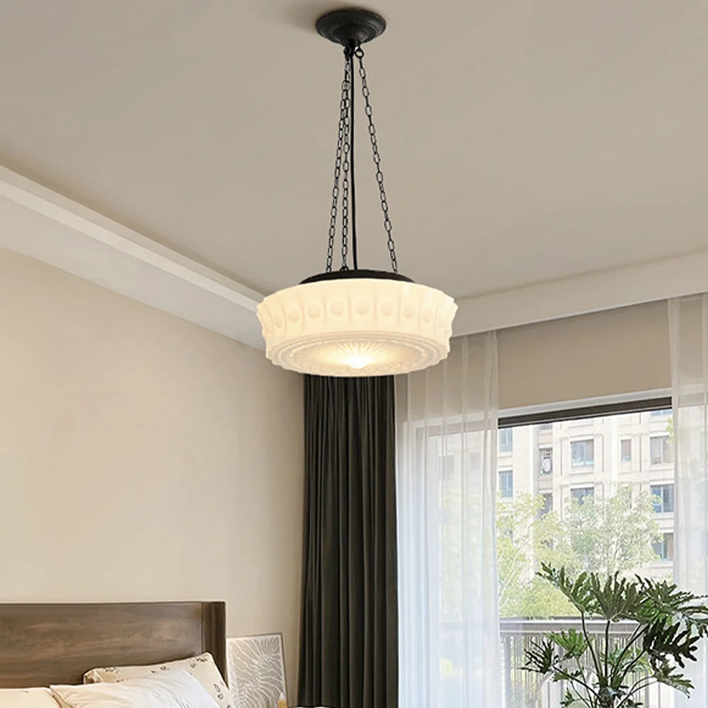 KIMHUAN French Retro Style Creative Glass Living Room Chandelier Light Aisle Dining Room Bar Bedroom Cream Wind Art Chandelier