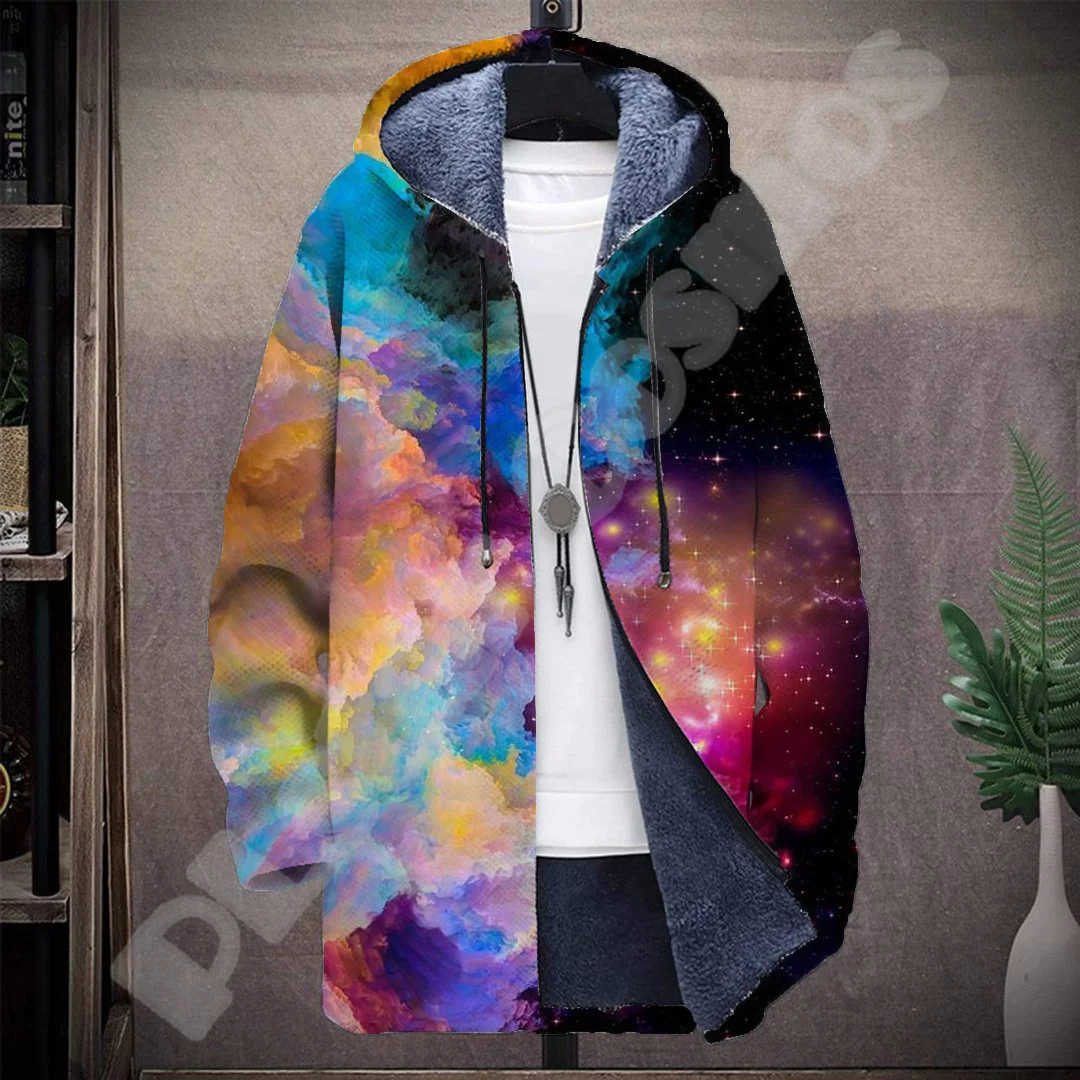 Galaxy Wolf Tiger Colorful Indian Tribe Tattoo Retro Casual Windbreaker 3DPrint Harajuku Winter Overcoat Fleece Hoody Cloak X12