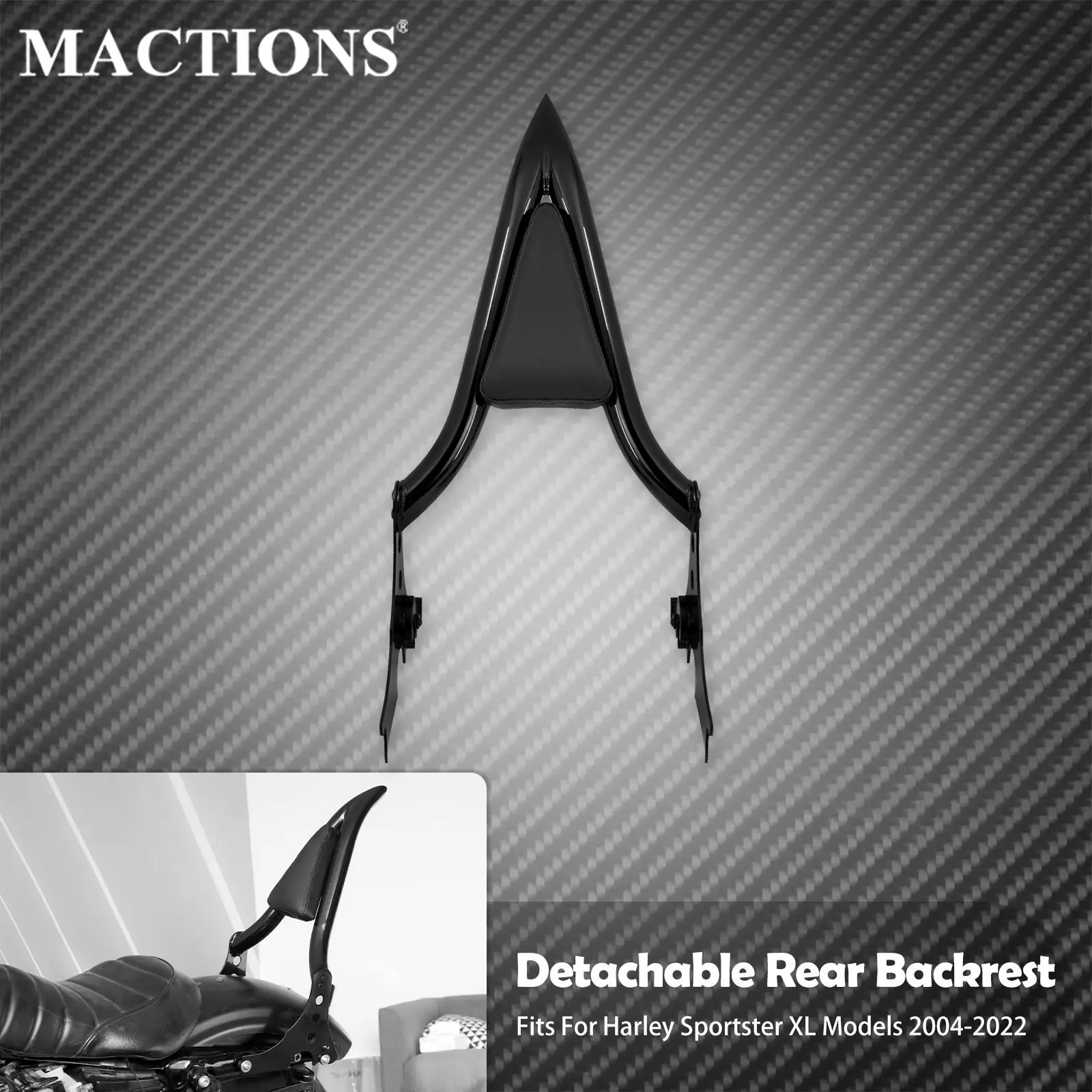 

Motorcycle Detachable Passenger Sissy Bar Backrest w/Pad Black For Harley Sportster XL 1200 883 48 72 Forty Eight Iron 2004-2022