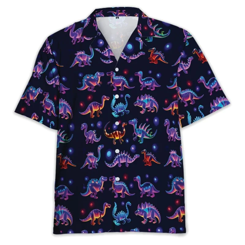 thumbnail image 1 of Camisa hawaiana con estampado de dinosaurio y gato para hombre, divertidas camisas hawaianas con estampado 3D de animales, blusas de moda con solapa, blusas para niños, mangas cortas, 1 of 5