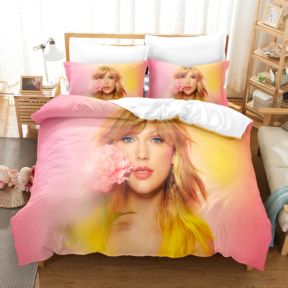 Taylor Swift 3 Pieces Bedding Sets Soft Comforter Sets Decor Bedroom Gifts with 1 Duvet Cover 2 Pillowcases, Size: 102 x 90