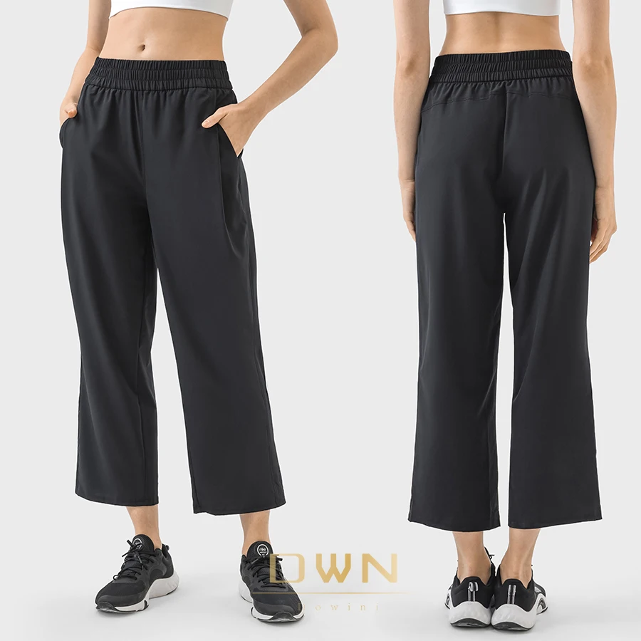 

Relaxed Fit Lightweight Mid-Rise Barrel-Leg Cropped Pant Ice Cool Women's Drawstring Waistband Yoga Pants With Side Pocket