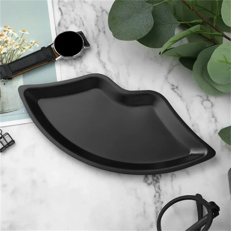 Korean Style Ins Style Stainless Steel Lip Shaped Jewelry Tray Home Cosmetics Metal Tray Female Jewelry Storage Tray Decorative 4