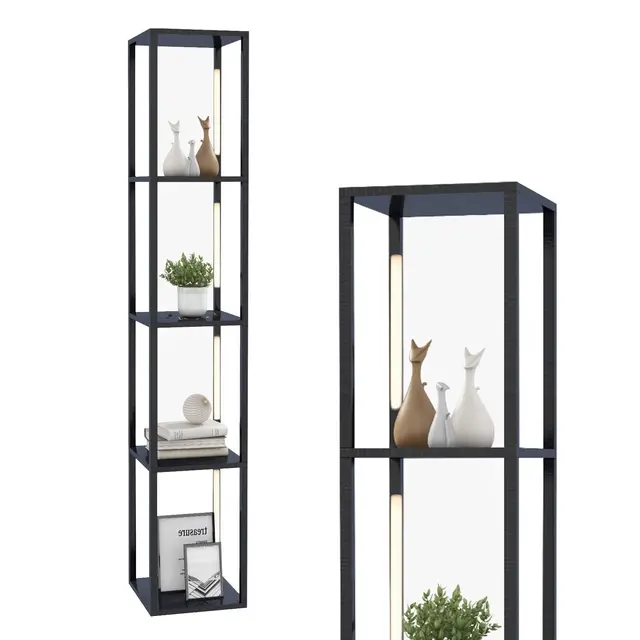 GOFLAME Floor Lamp with Shelves Tall standing Light with 3-Levet Dimmable LED Bulbs