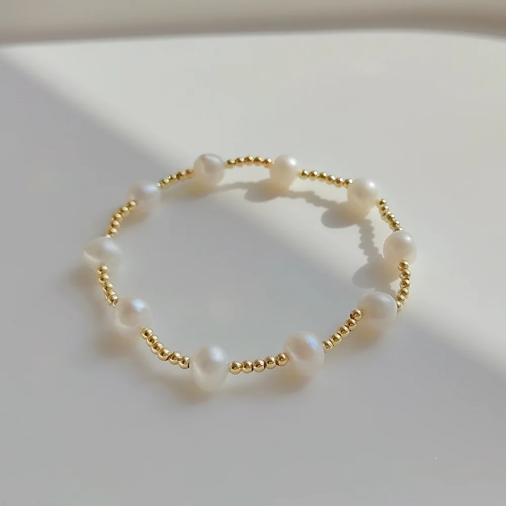 KKBEAD 고품질 언페이드 골드 플레이트 비즈 팔찌, 럭셔리 쥬얼리, 좋은 천연 진주 팔찌, 여성용 쥬얼리 펄세라