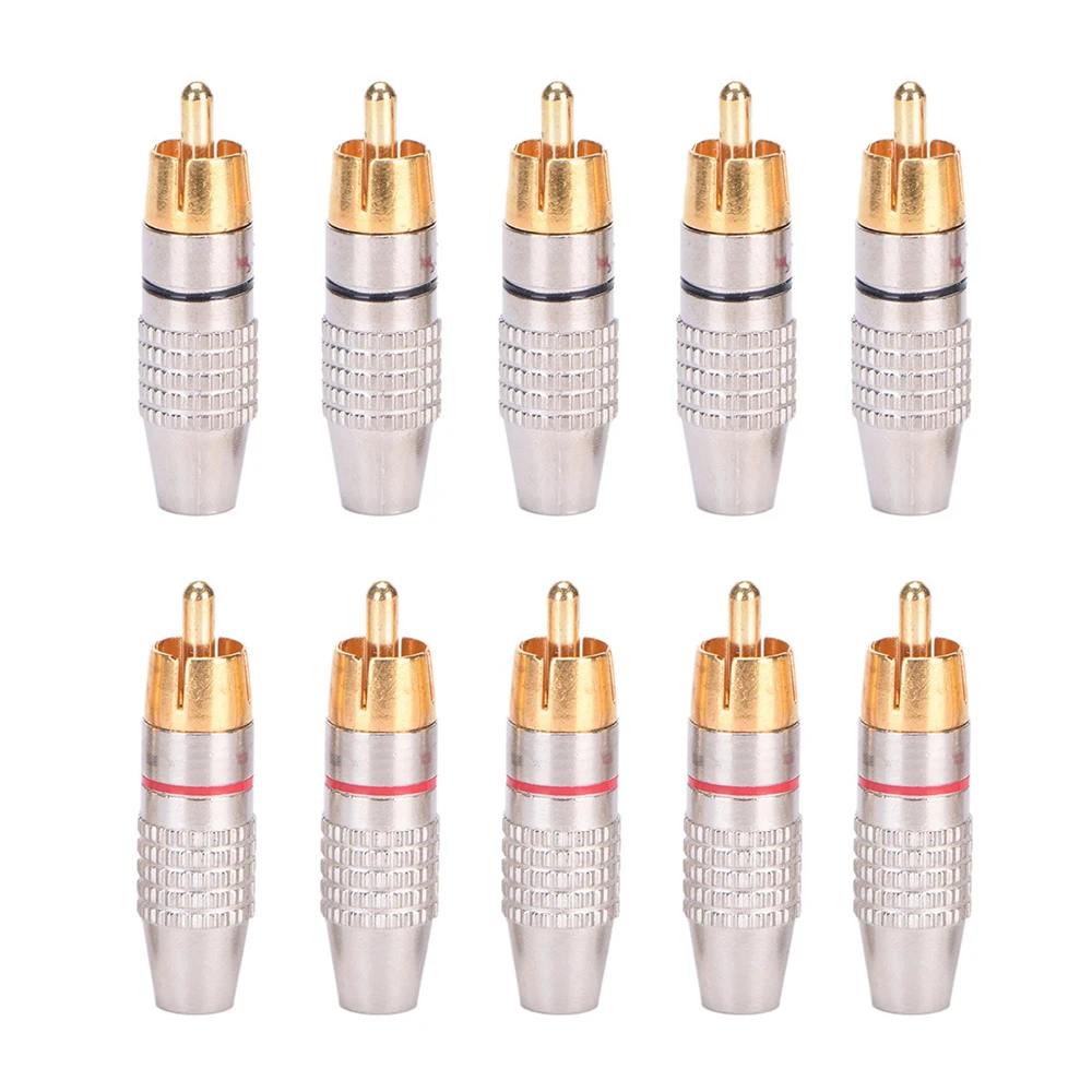 

10pcs RCA Male Plug Connector Non Solder AV Audio Video Locking Cable Plug Adapter solderness for Video CCTV Camera Security