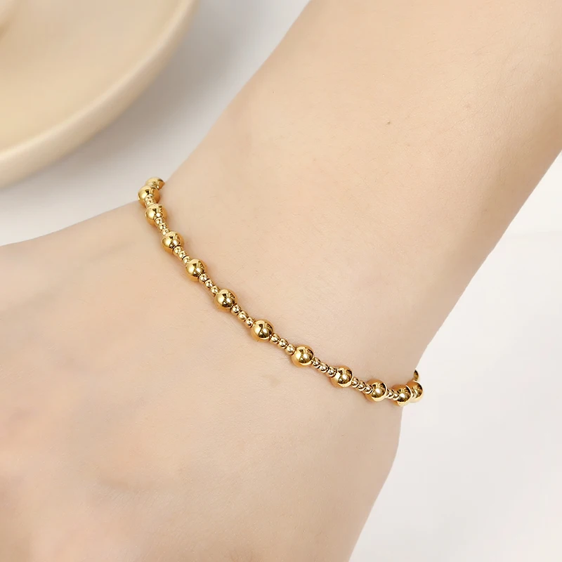 Stainless Steel Smooth Ball Mini Beaded Elastic Bracelet for Women