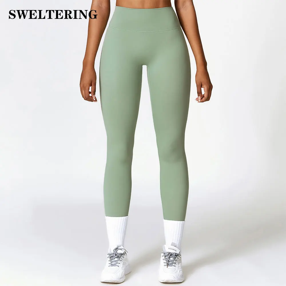 Extra-Compensating Knit Sports Leggings with Wide Waist Elastic