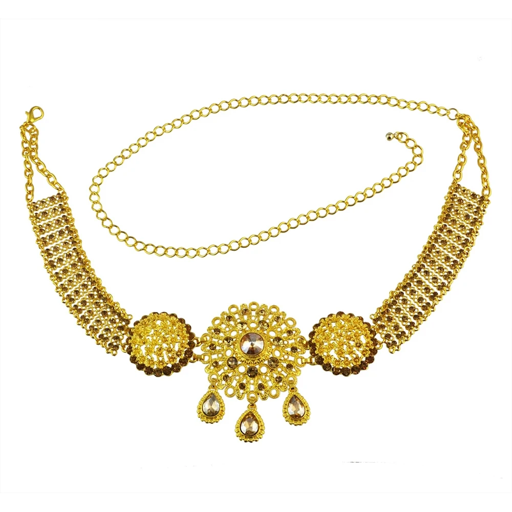 

Fashion Gold Metal Champagne Crystal Flower Belly Chains for Women Summer Beach Dance Sexy Belts India Egyptian Body Jewelry